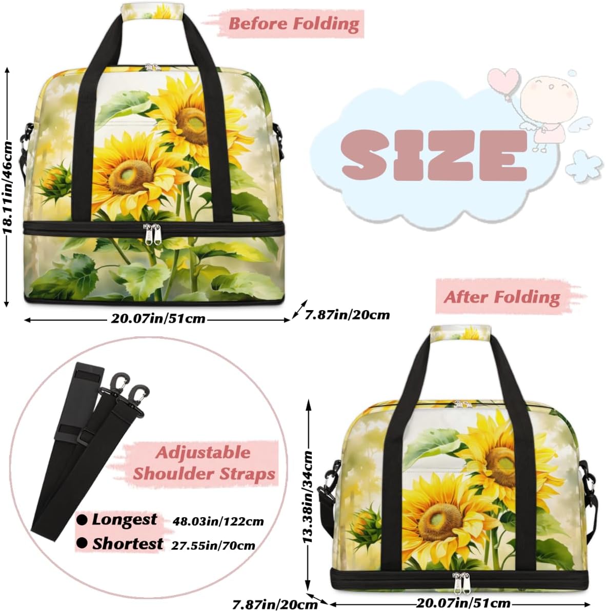 QsirBC Classic Sunflower Texture Gym Bag for Women Duffle Tote with Shoes Compartment Men Weekender Duffel for Dance Travel Sports Swimming Overnight