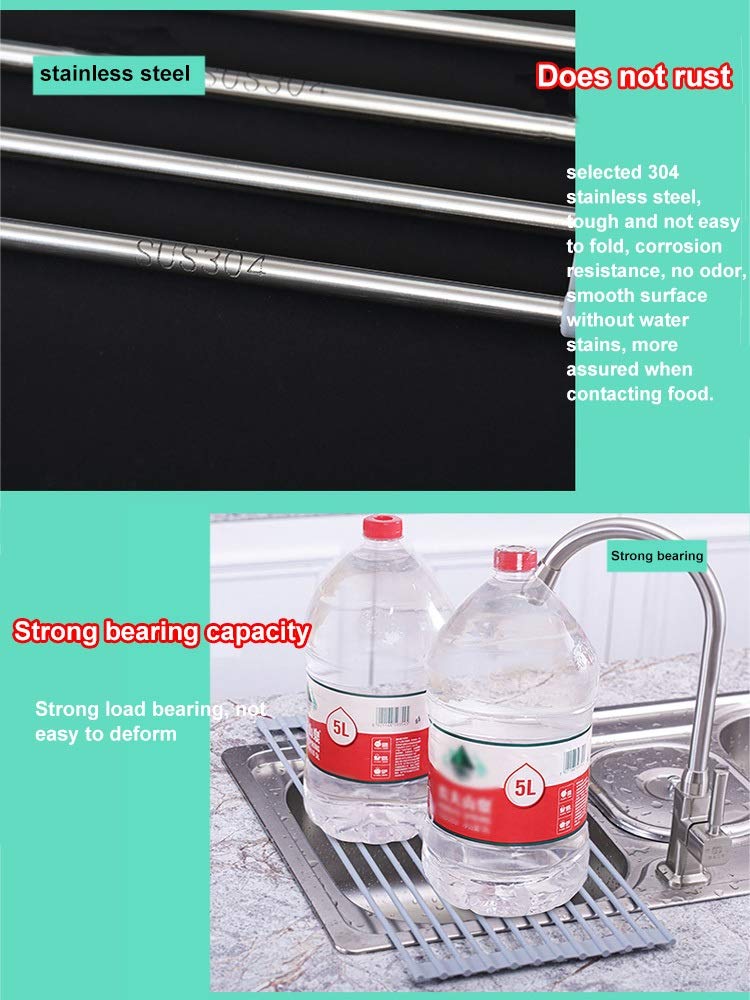 Escurridor de Platos, Rejilla for secar Platos Enrollable, Llantas Plegables de Silicona Acero Inoxidable, Fregadero Cocina Gris Varios tamaños | 22*42cm