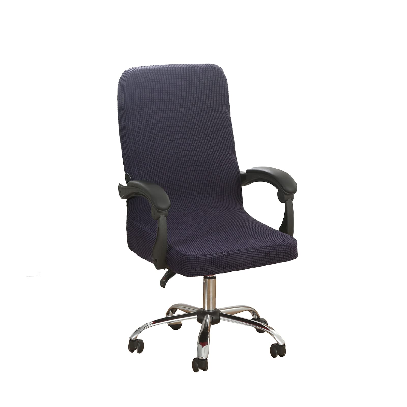 HACLEN Jacquard Office Chair Cover Stretch Boss Chair Covers High Back Desk Chair Cover Polyester Washable Slipcovers for Universal Rotating Chair Protectors -navy blue-Large