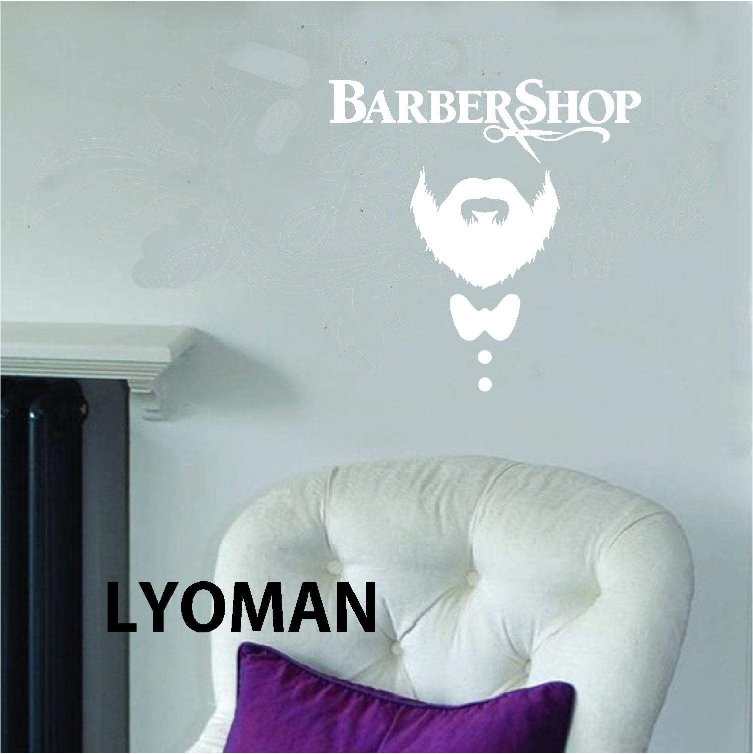 LYOMAN® Barber Shop Wall Salon | Wall Stickers for Men Decal Hairdressing Salon Vinyl Sticker Decals Beauty Haircut Men Mustache Scissors Window Art Décor (White) Size:-Length 58Cm. X Wide 58Cm.