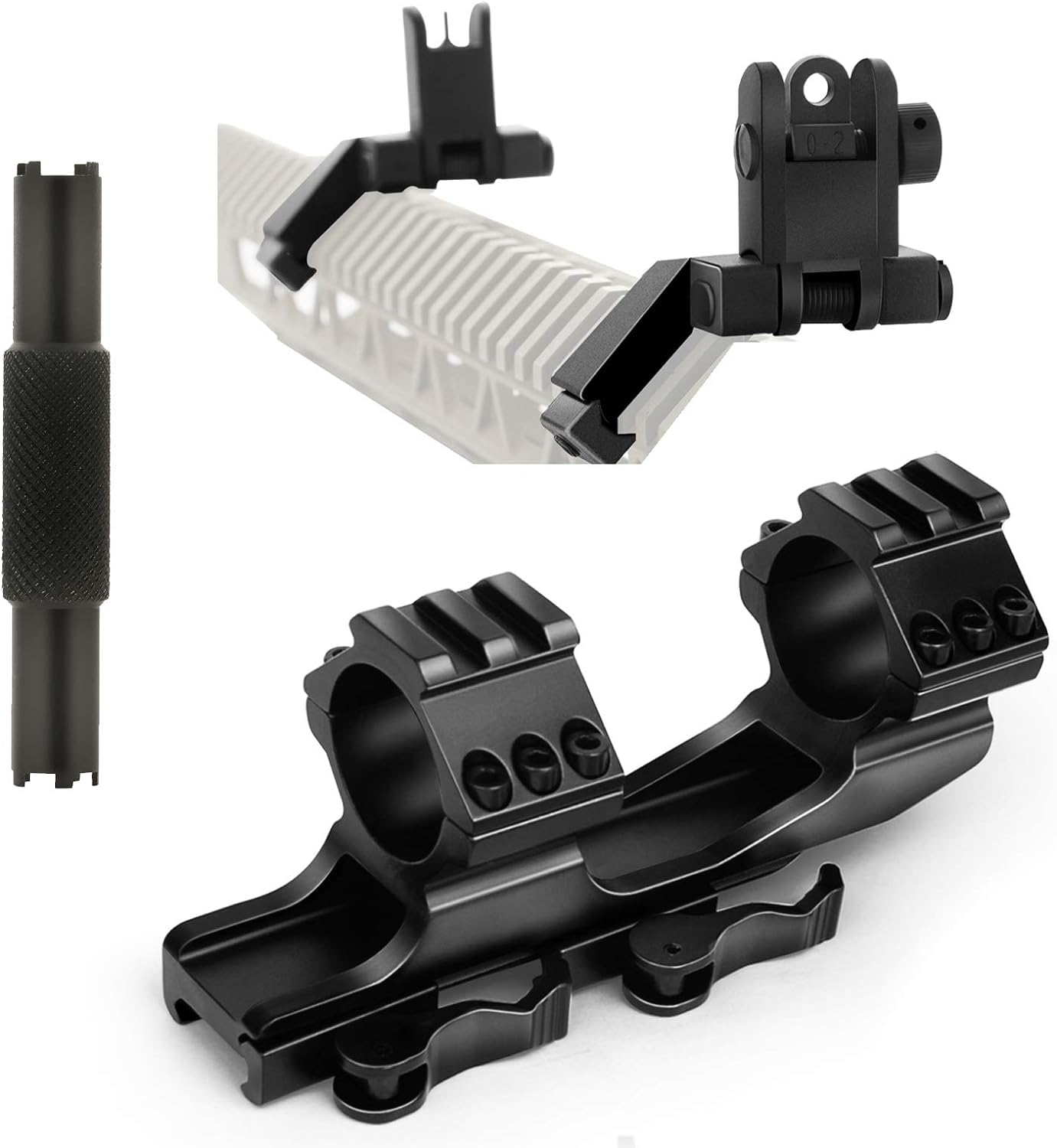 ZONEBIKE Scope Mount with 45 Degree Flip Up Sight and Adjustment Tools, Black, 1 inch Diameter, QD Quick Release, Aluminum Frame