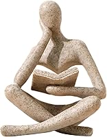 UTTCMK Beige Reading Thinker Statue - Abstract Resin Sculpture for Bookshelf, Living Room, Office Desk Decor