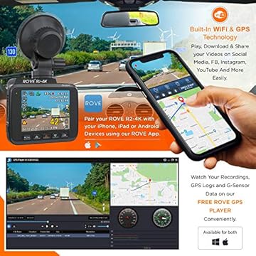 Rove R2-4K Dash Cam Built in WiFi GPS Car Dashboard Camera Recorder with UHD 2160P, 2.4" LCD, 150° Wide Angle, WDR, Night Vision