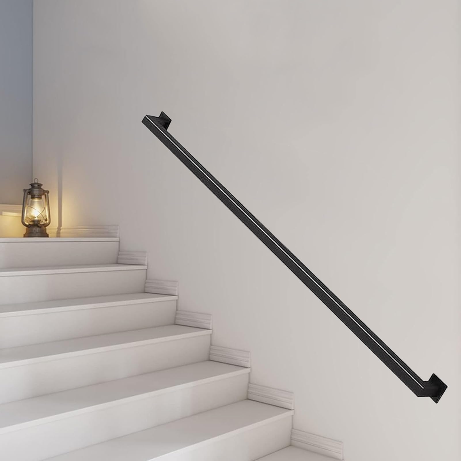 Trapleuningen voor muren, 1m 1,5m 2m 2,5m 3m metalen smeedijzeren vierkante pijp trapleuning, moderne antislip handgreep voor buitentrappen, zwart(200cm
