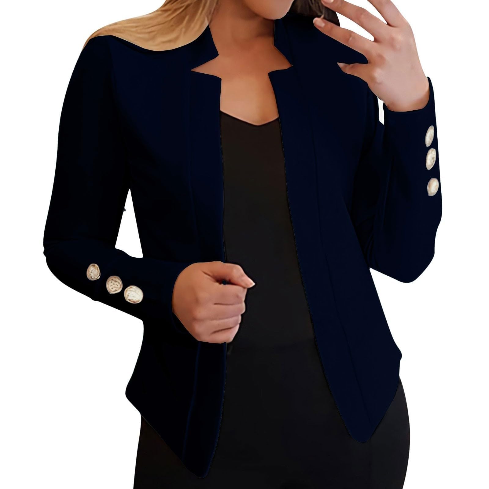 Jacke Damen Frühling Anzüge Classics Summer Blazer Formal Longsleeve | Leicht Einfarbige mit Druckknöpfen Tailliert Blazer mit Reverskragen für Büro Arbeit