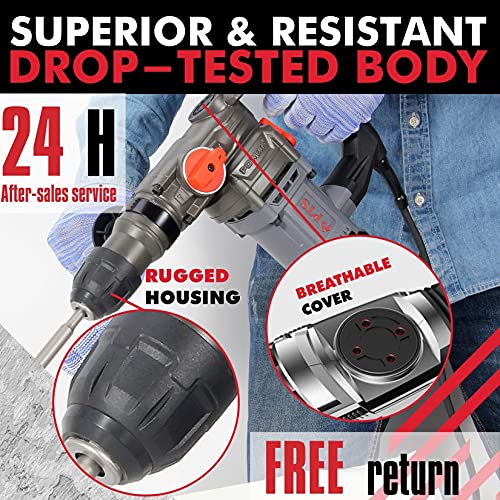Pts Corded Rotary Hammer Drill 1”26Mm 10Amp 110V Combination Rotary Hammer | Sds Plus | 3 Modes | 2X Brushes, Oil Cap Wrench, Grease, 3X Drills, 2X Chisels‚ And Case Set #TOP4