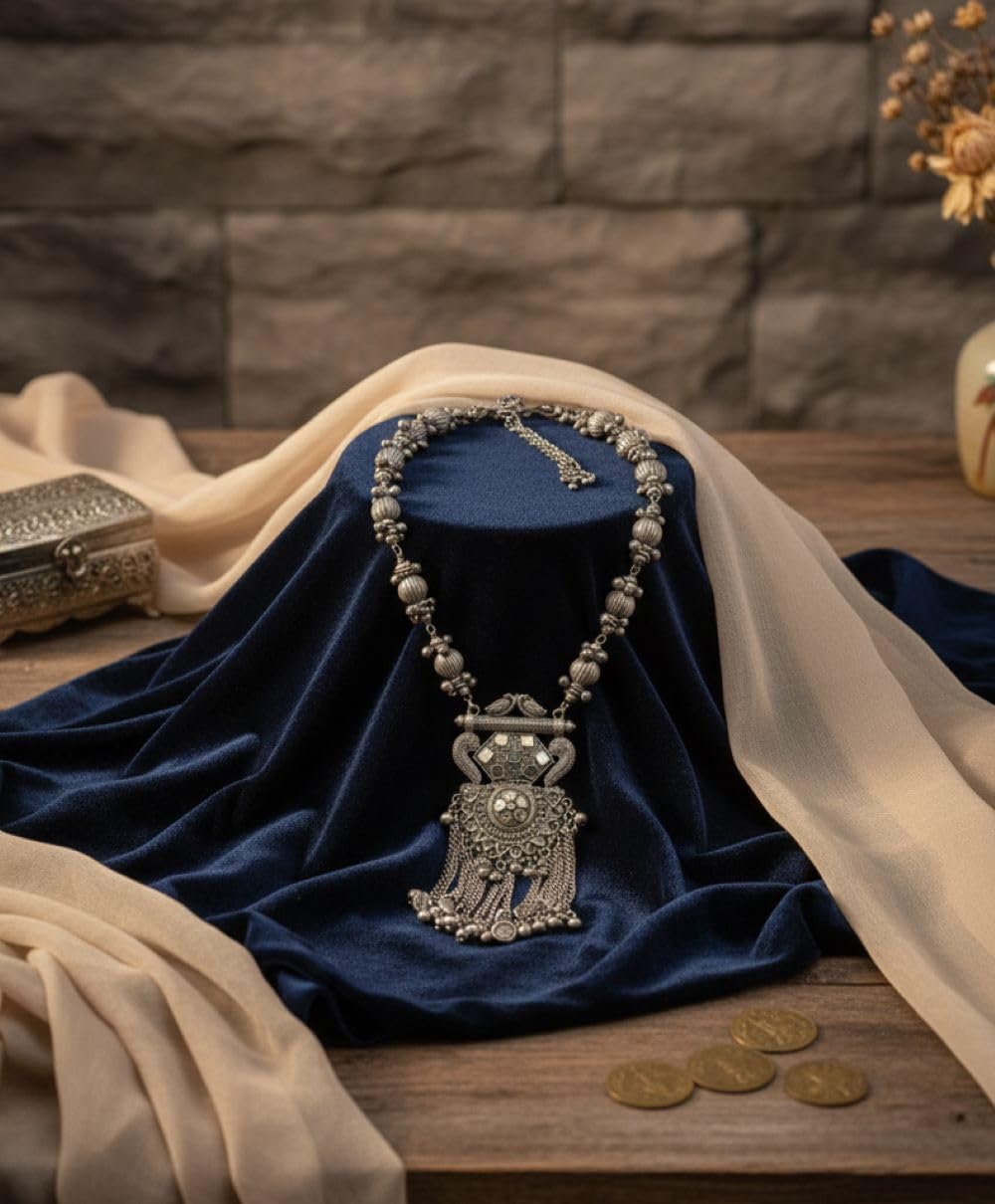 Indian Afghani Designer Oxidized Silver Fashion Handmade Boho Tribal Gypsy Ethnic Enamel Long Necklace Jewelry Women - Image 2