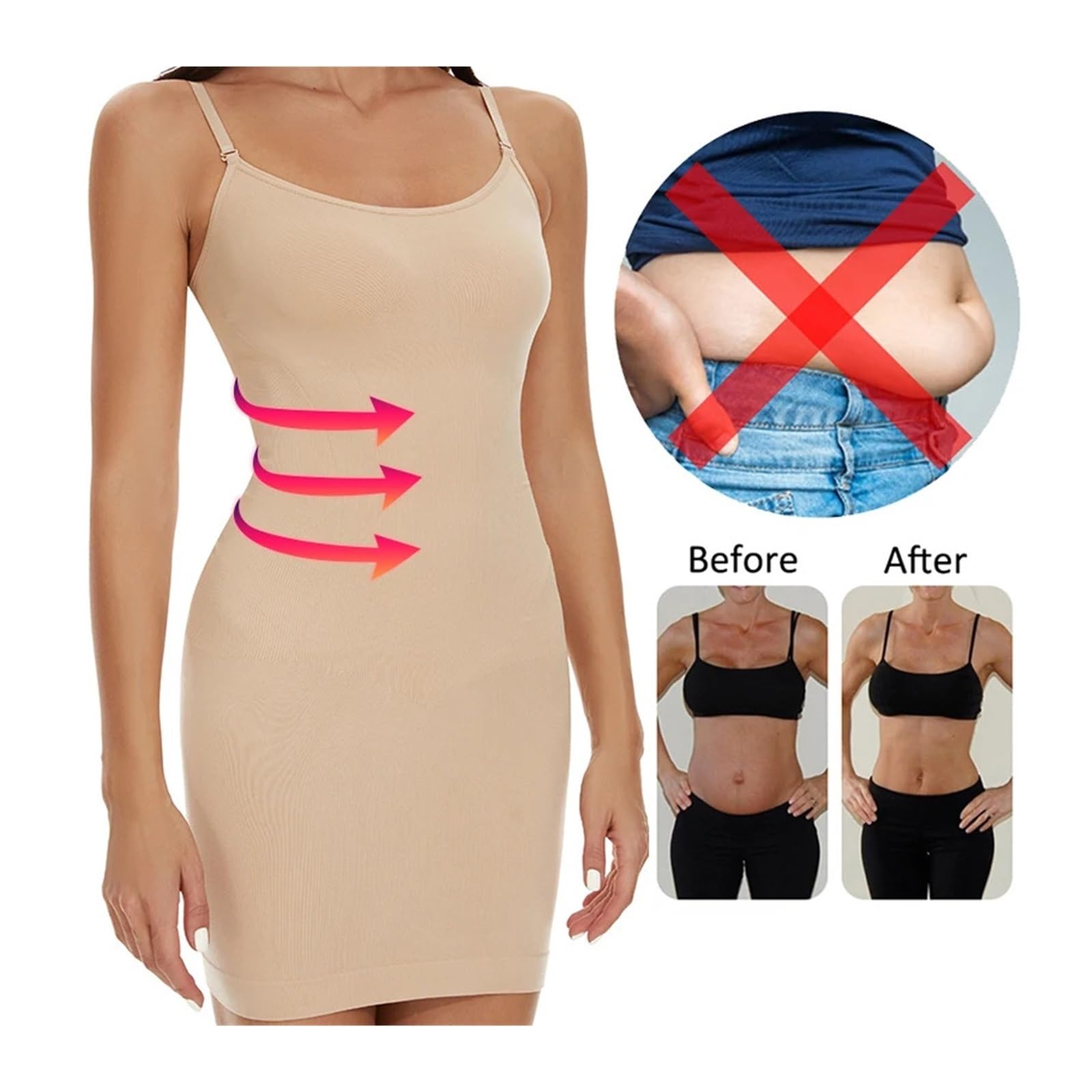 Vestido Moldeador Faja Moldeadora sin Costuras for Mujer, Moldeadora de glúteos, Control de Abdomen, Invisible, for Debajo de Vestidos.(Pink,M)