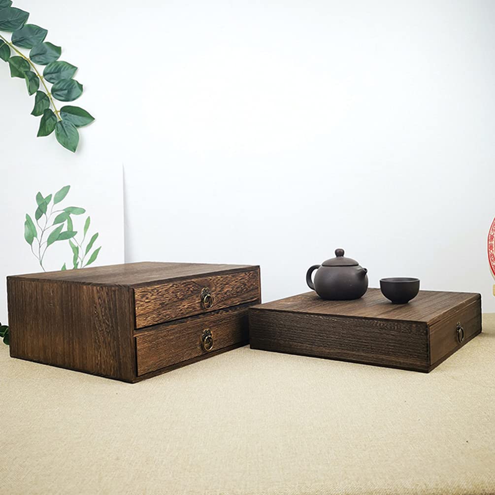 Kleine Aufbewahrungsbox aus Holz mit Schubladen Typ wenig tief 2 Schichten Schrank Schreibtisch Organizer für Zubehör, 25,5 x 24,5 cm (59RU18UOET33SNLC0Y71DIH)