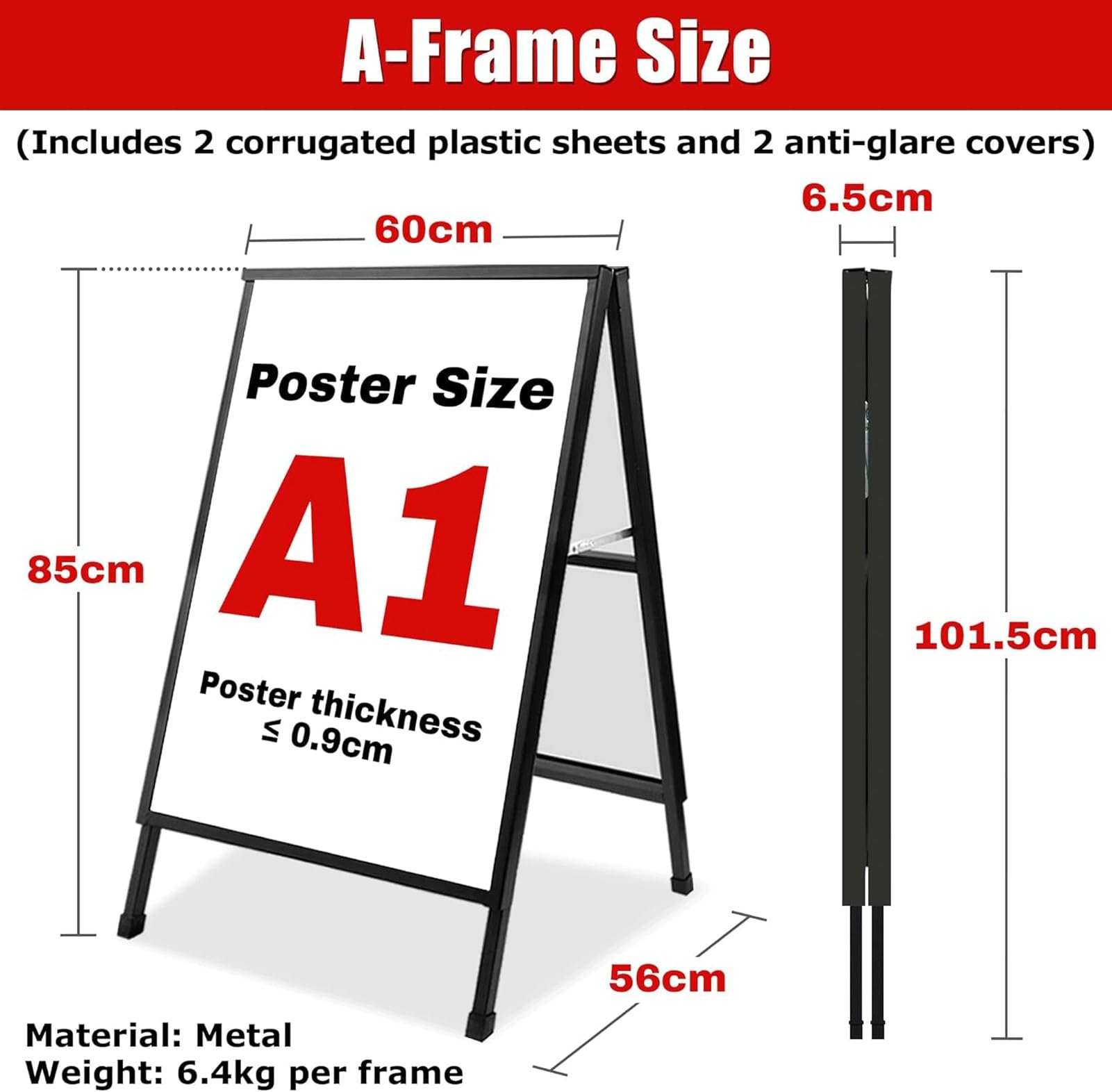 Cartel A, Soporte A1 Doble Cara, Portacarteles Resistente Al Clima | Cartel de Hierro, Capacidad 70kg | Ideal para Aparcamientos, Escuelas, Exposiciones Comerciales