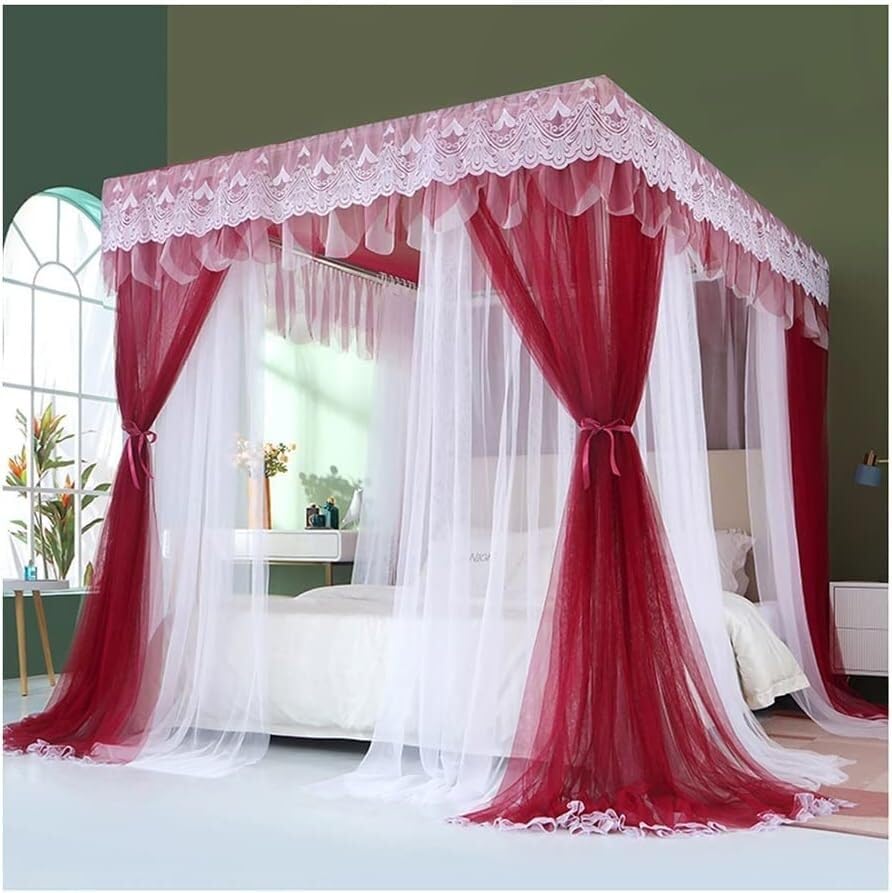 Moustiquaire luxe avec cadre métal pour éliminer insectes lit rouge 150x200