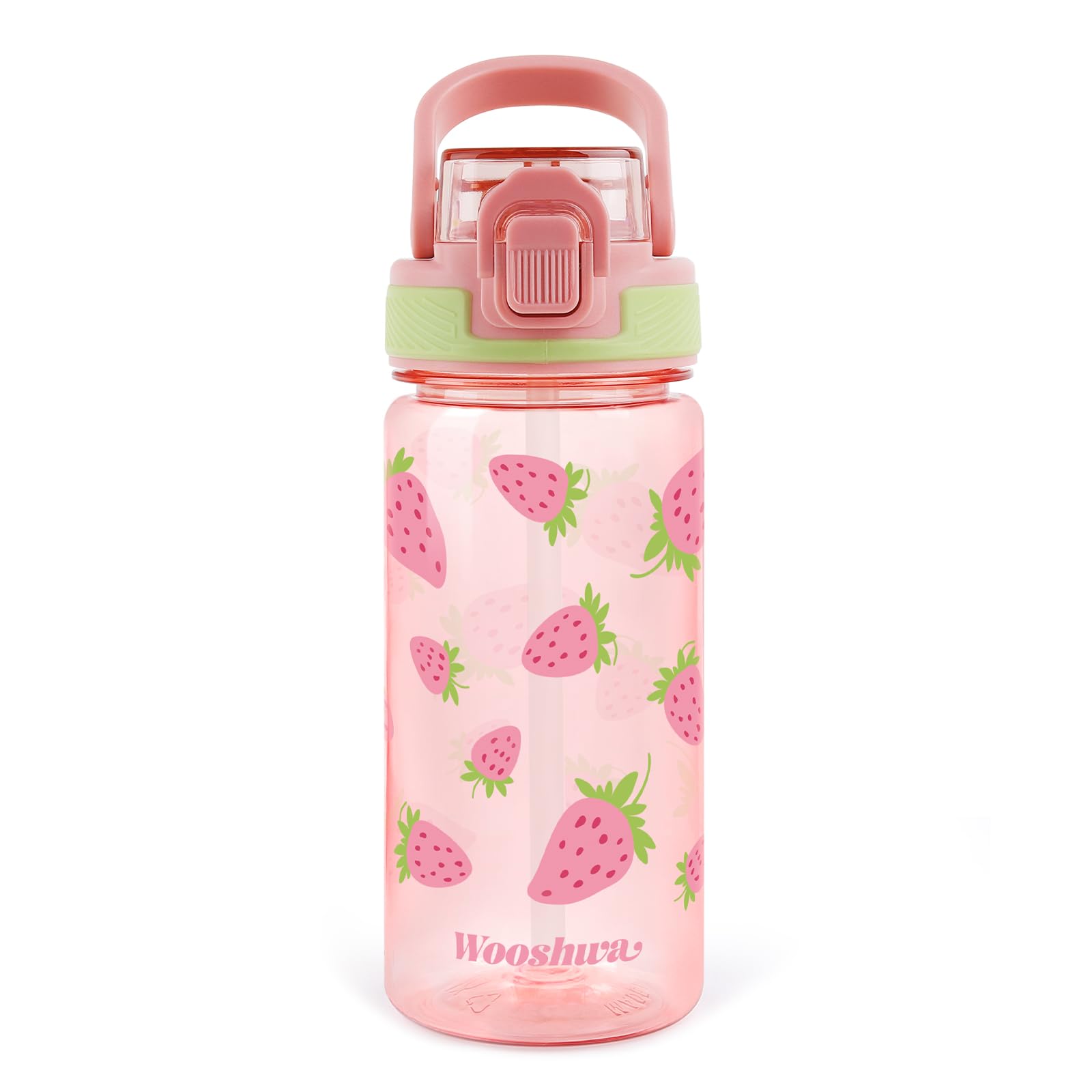 wooshwa Kids Water Bottle for School, 16 Oz Plastic Water Bottle with Silicone Spout and Pop-Up Cover, BPA Free & Dishwasher Safe (Strawberry) — image 1