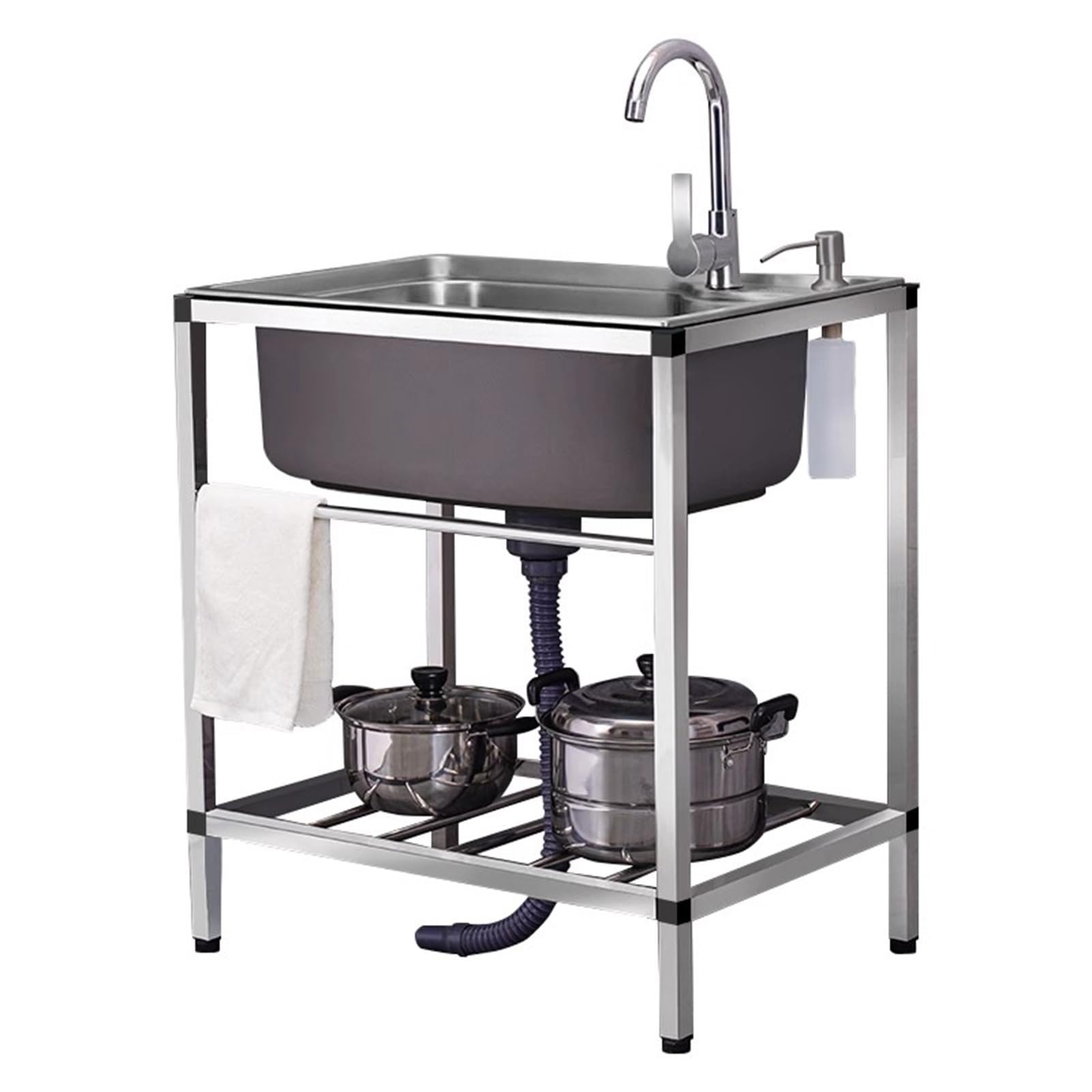 HCZKIUJY Kitchen Utility Sink,Freestanding Outdoor Utility Sink, Stainless Steel Commercial Kitchen Sink for Restaurant, Laundry, Garage (Silver-68x44x75cm)