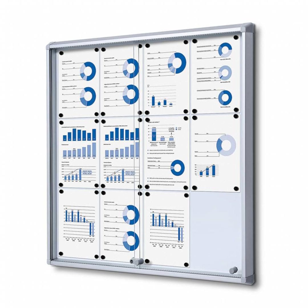 Danieli Store | Tablón Magnético de Pared para Interiores en Aluminio con Puertas Correderas de Vidrio Templado de Seguridad ESG para Oficina y Edificio Residencial. Cerradura con Llaves. (12xA4)