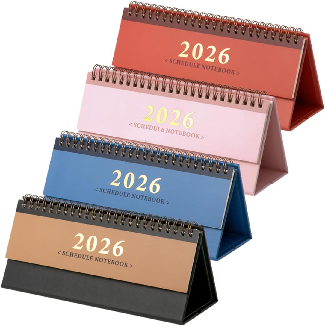 Gatuida 4pcs Mini Desktop Calendar with Metal Twin-wire Binding Thick Card Paper Standing Flip Planner for Office Desk Supplies Portable Daily Organizer and Elegant Management Ornament