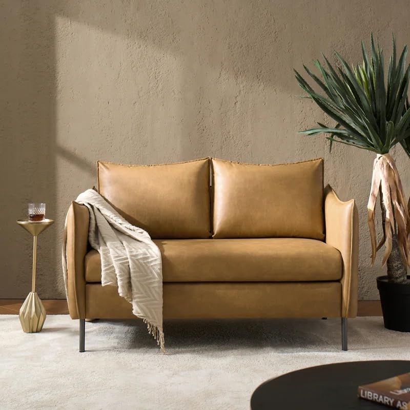 LEGACY OF COMFORT Finton Modern 53" Upholstered Leather Loveseat 2 Seater Sofa Two Seater Sofa Lounger Seating for Living Rooms, Hotels, and Offices (Dark Yellow)-image-30
