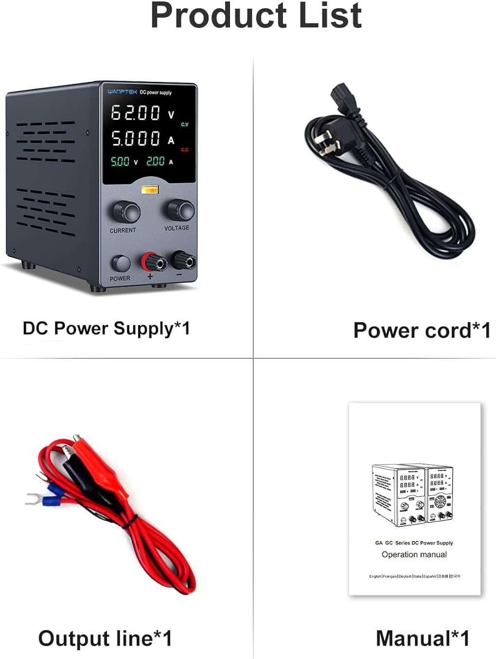 Wanptek DC Power Supply 60V 5A, Adjustable Regulated Bench Power Supply with Precision Encoder Control, 4-Digit LED Display, USB Fast Charging Port, Lab Power Supply for Electronics Repair & Testing
