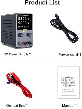 DC Power Variable 62V 5A, Bench Power Supply with Encoder Adjustment Knob, USB Fast Charging Port with Output Current Display, 4 Digit LED Display