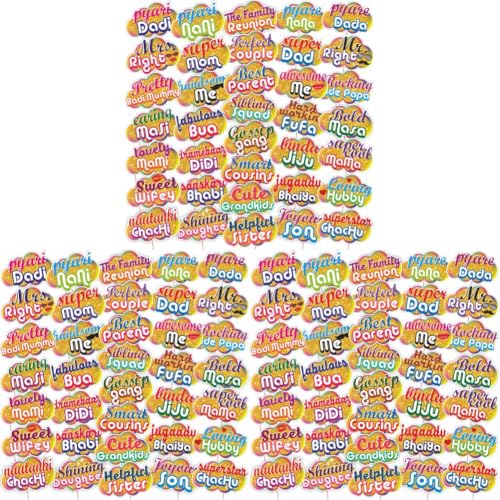 Image of WOBBOX All Occasion Indian Family Photo Booth Party Props, Baby Shower for Family /Birthday /Wedding (36 Pcs) (Pack of 3)