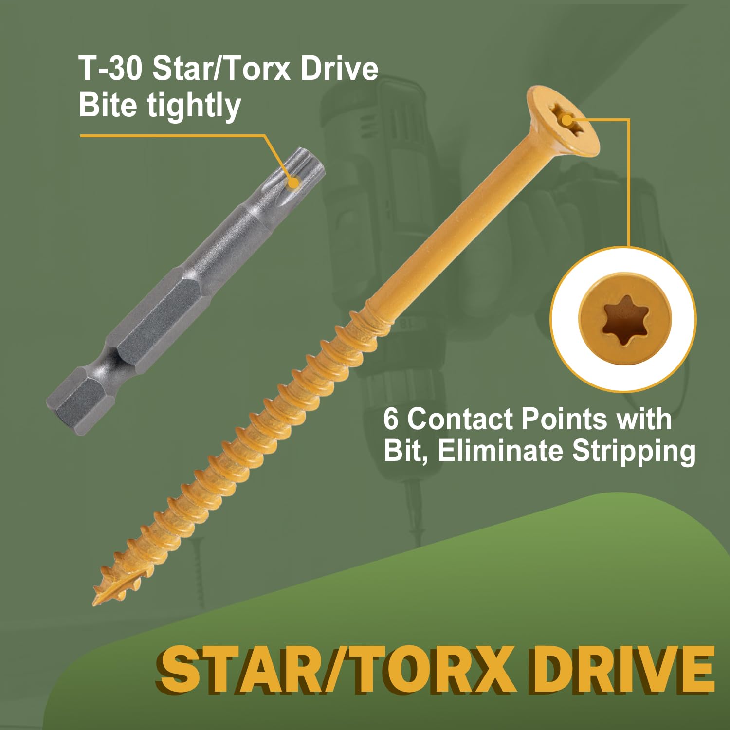 LIONMAX Deck Screws #14 x 6 Inch, 100 PCS, Long Wood Screw, Rust Resistant, Exterior Epoxy Coated for Outdoor Decking, Torx/Star Drive Head, T30 Star Bit Included