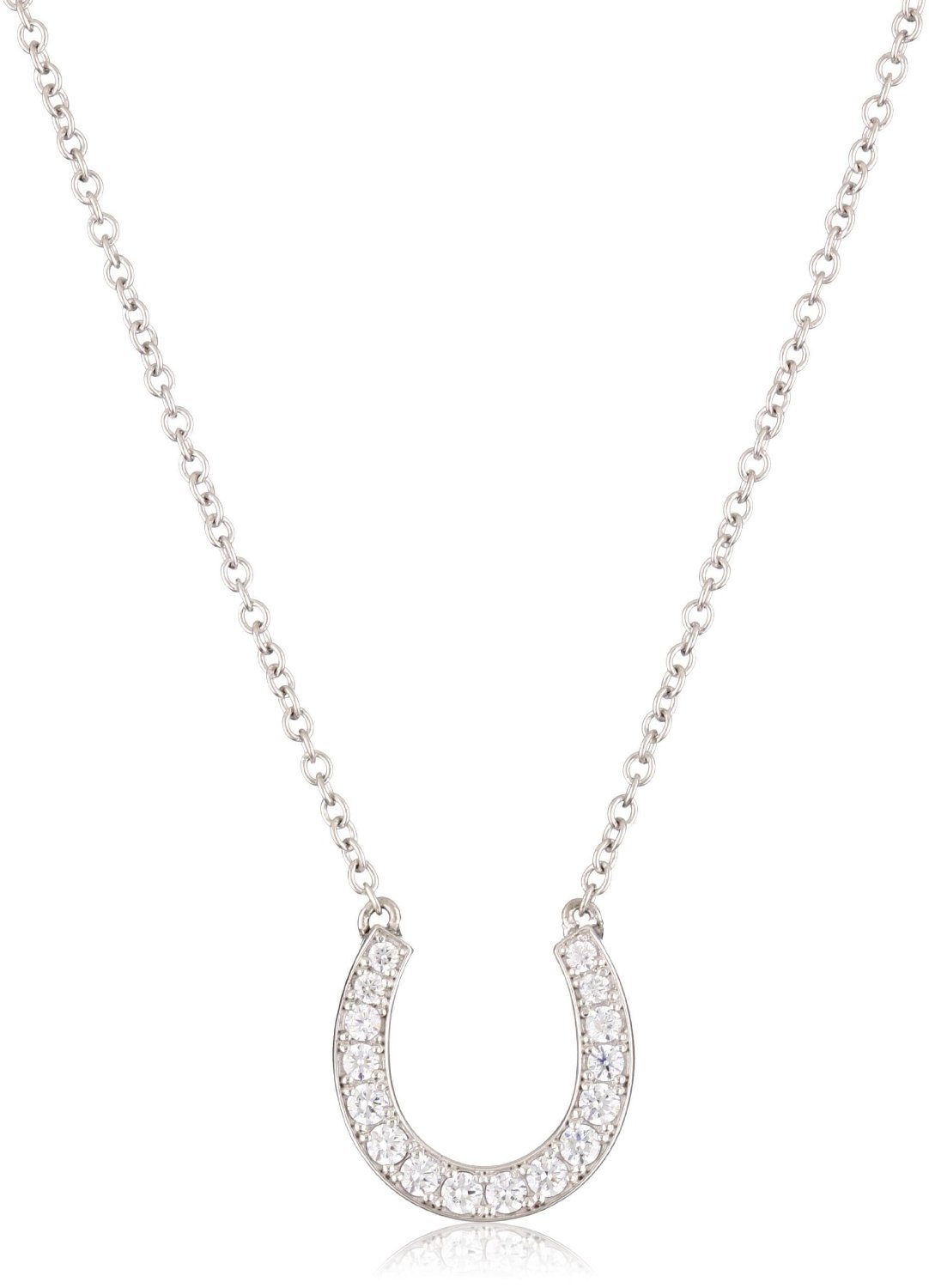 CZ Silver Tone Horseshoe Crystals Pendant Necklace Fashion Jewelry (Silver)