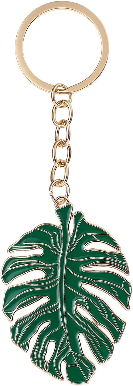 Palm Leaf Keychain, Metal Tropical Green Leaf Keyring, Hawaiian Party Favor Monstera Plant Bag Charm Backpack Accessories Hanging for Women Birthday