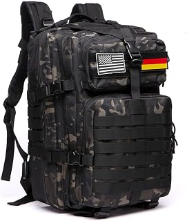 50L Strapazierfähiger Nylon Wasserdichter Angeln Jagdrucksack Outdoor Militär Rucksäcke Taktische Sport Camping Wandertaschen (Camo Black)