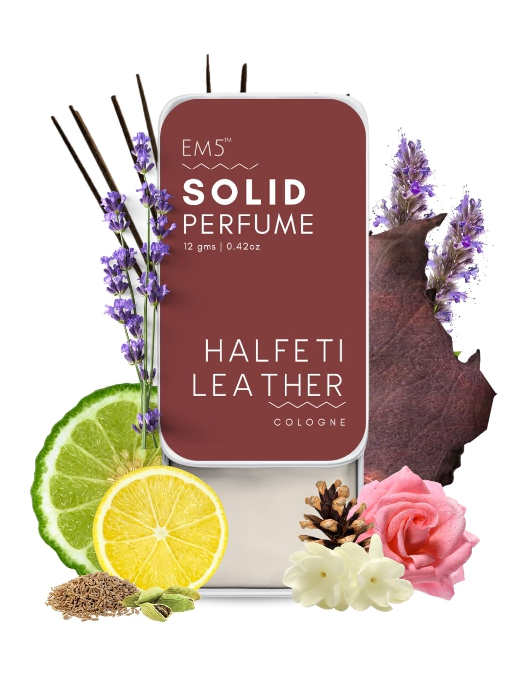 EM5 Solid Perfume | Alcohol Free & Non-Greasy Cologne | Strong & Long Lasting Fragrance | 12g (Halfeti Leather (Leather, Spicy, Smoky, Woody))-image-48