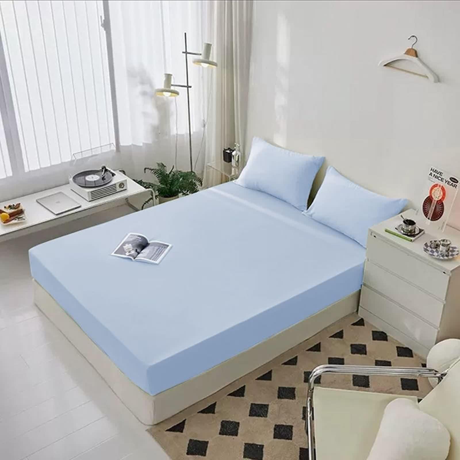 Spannbetttuch Winter, Spannbetttuch 150X200 Warm Volltonfarbe Polyester Himmelblau Fitted Sheet 1 Stück