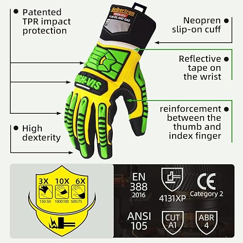 Miniatura 3 de Seibertron HIGH-VIS SDXG2 - Guantes de seguridad para protección contra impactos y aceite y gas, antivibraciones, CE EN388 4131 XL