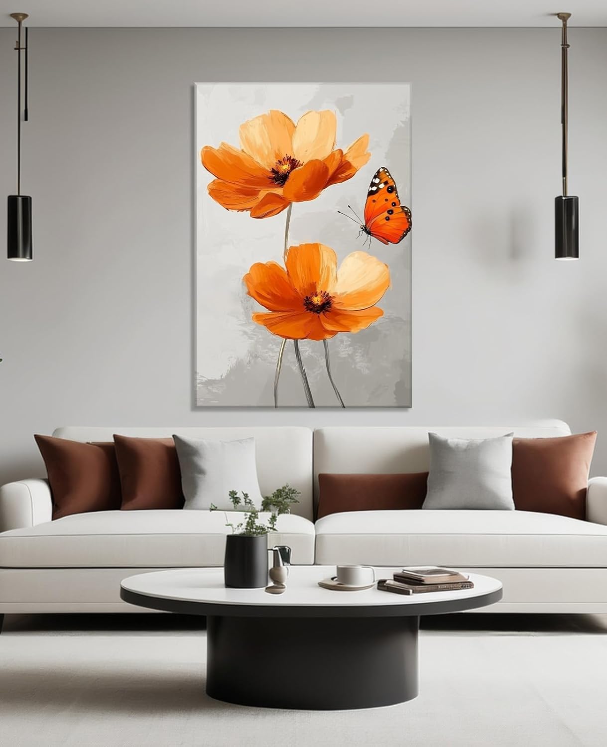 Poppy Canvas Wall Art Orange Flower Picture Wall Decor Floral with Butterfly Painting Vintage Prints Bathroom Living Room Modern Home Decor Framed(12.00x18.00 inch)