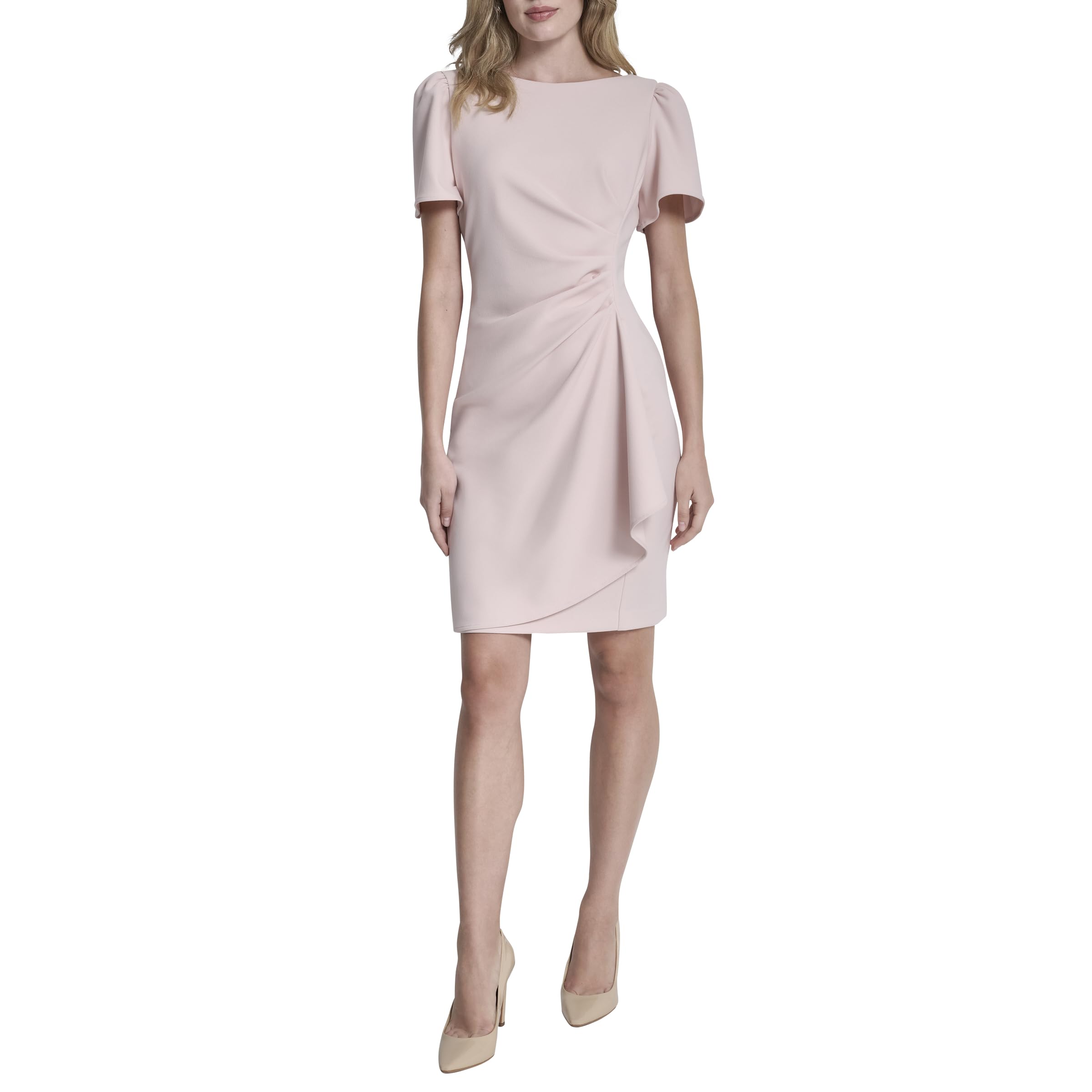 Robe col en V DKNY masquant les imperfections grâce à son drapé latéral exclusif
