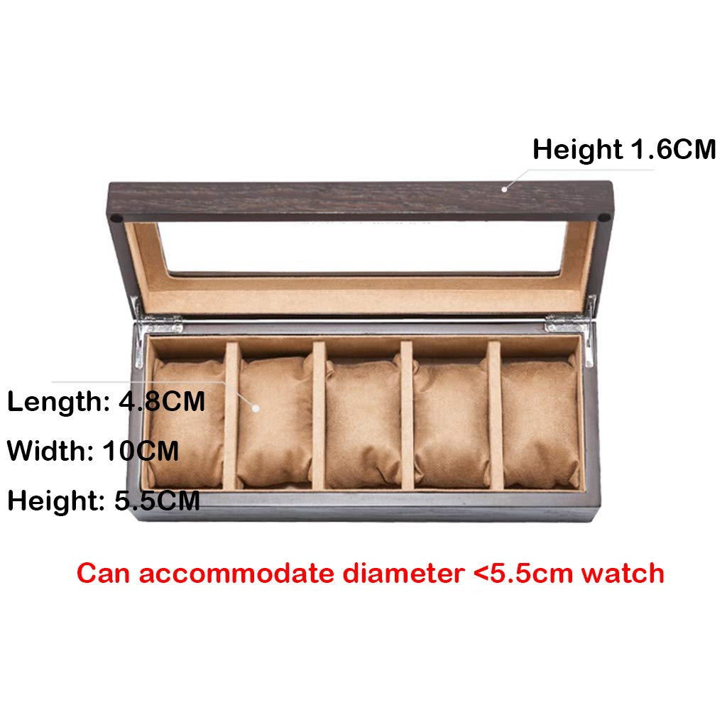 Boîte à Montres Présentoir de Bijoux Collection d'objets de Rangement Organisateur de casiers Plateau en Bois 5 Grille avec Doublure en Velours, Fermoir en métal