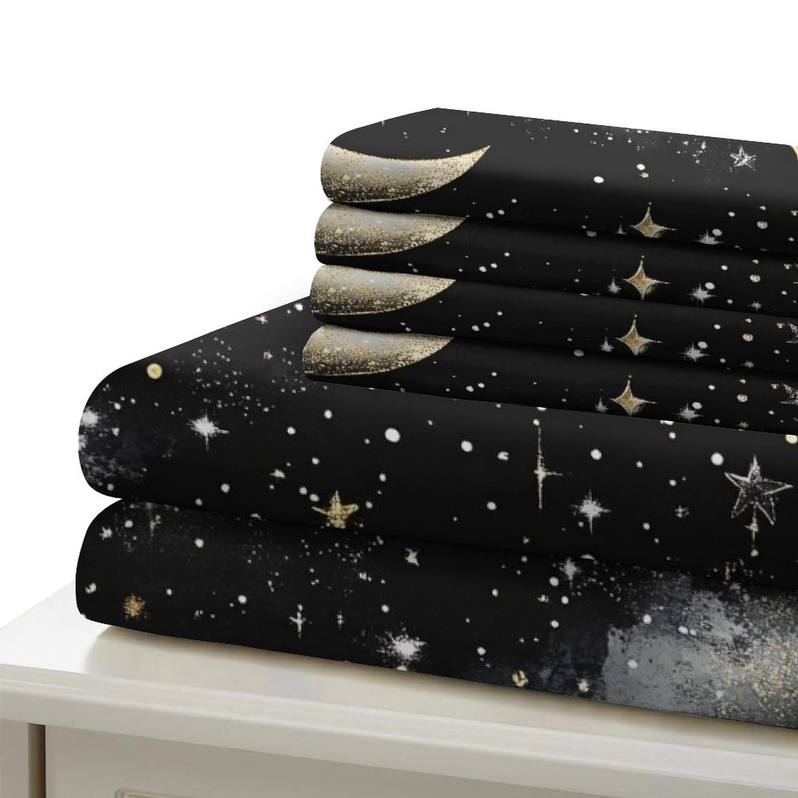 Símbolos celestiales Dorados Funda de Edredón Diseño 3D 3 Piezas Incluye Fundas de Almohada Transpirable Diseño de astrología Vintage Funda Edredon for niños y niñas King（220x240cm）