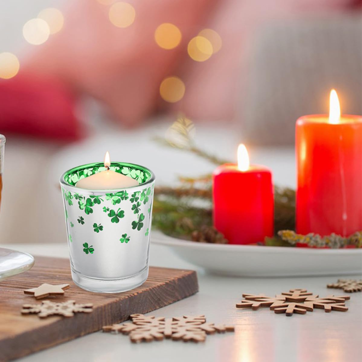 12 Stück Grüner Glas Kerzenhalter für St Patrick's Day Tischdeko