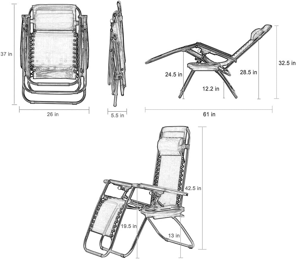 Zero Gravity Chairs Set of 2 with Pillow and Cup Holder Patio Outdoor Adjustable Dining Reclining Folding Chairs for Deck Patio Beach Yard