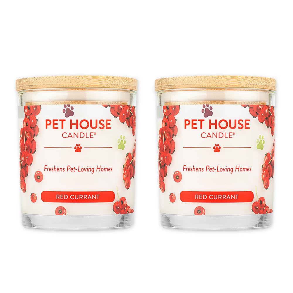 One Fur All Pet House Candle 2 Pack - Plant-Based/Soy - Clean Burning Scented, Long Lasting Pet Odor Candle for Home - Red Currant