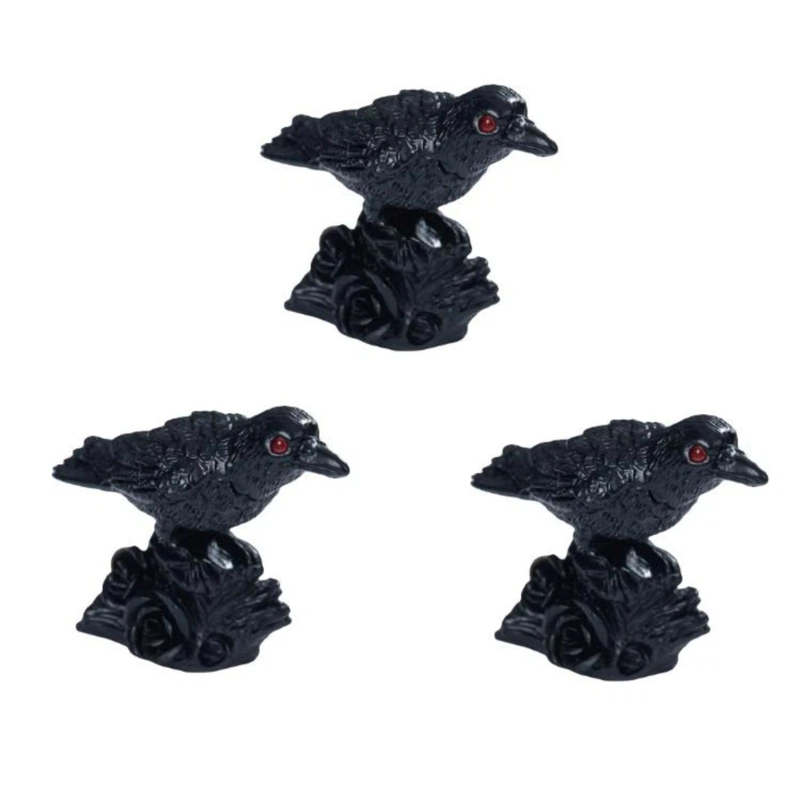 BYUWFGF 3 Pcs Mini Resin Skull Crows Bulk Black Raven Figurines, Realistic Gothic Miniature Decor for Halloween Displays, Dollhouse Home/Garden Scene Ornament Photography Prop Horror Atmosphere