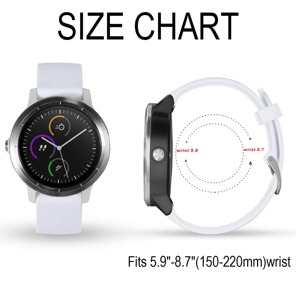 Vobafe Pasek 20 mm, kompatybilny z Garmin Vivoactive 3, miękki silikonowy pasek, zastępcza opaska do Garmin Vivoactive 3 Music / Venu / Vivomove 3 / Luxe / Style / HR / Forerunner 245 / 645 Music, biały