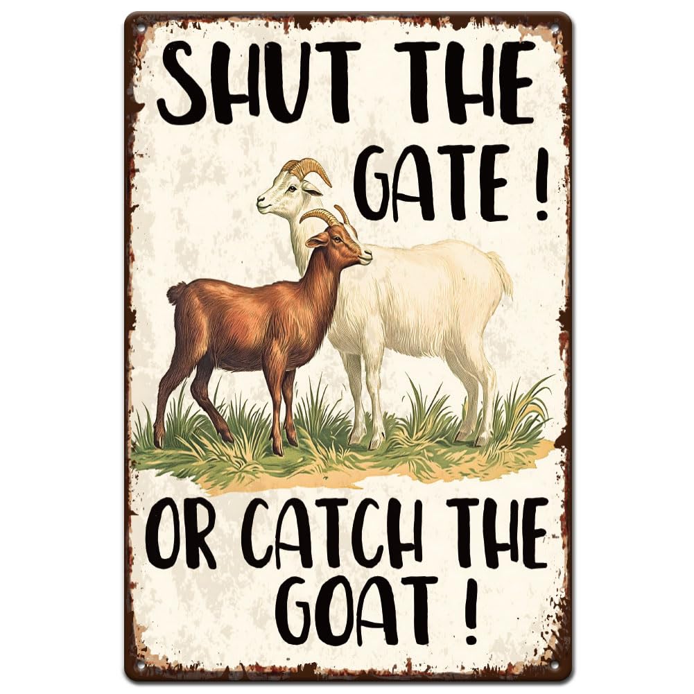 SUPERDANT Goat Tin Signs Door Closing Reminder Retro Metal Poster Plaque Vintage Text Sign Decorative for Farmhouse Farm Rural Sheepfold Indoor Outdoor Wall Art Gifts 20x30CM