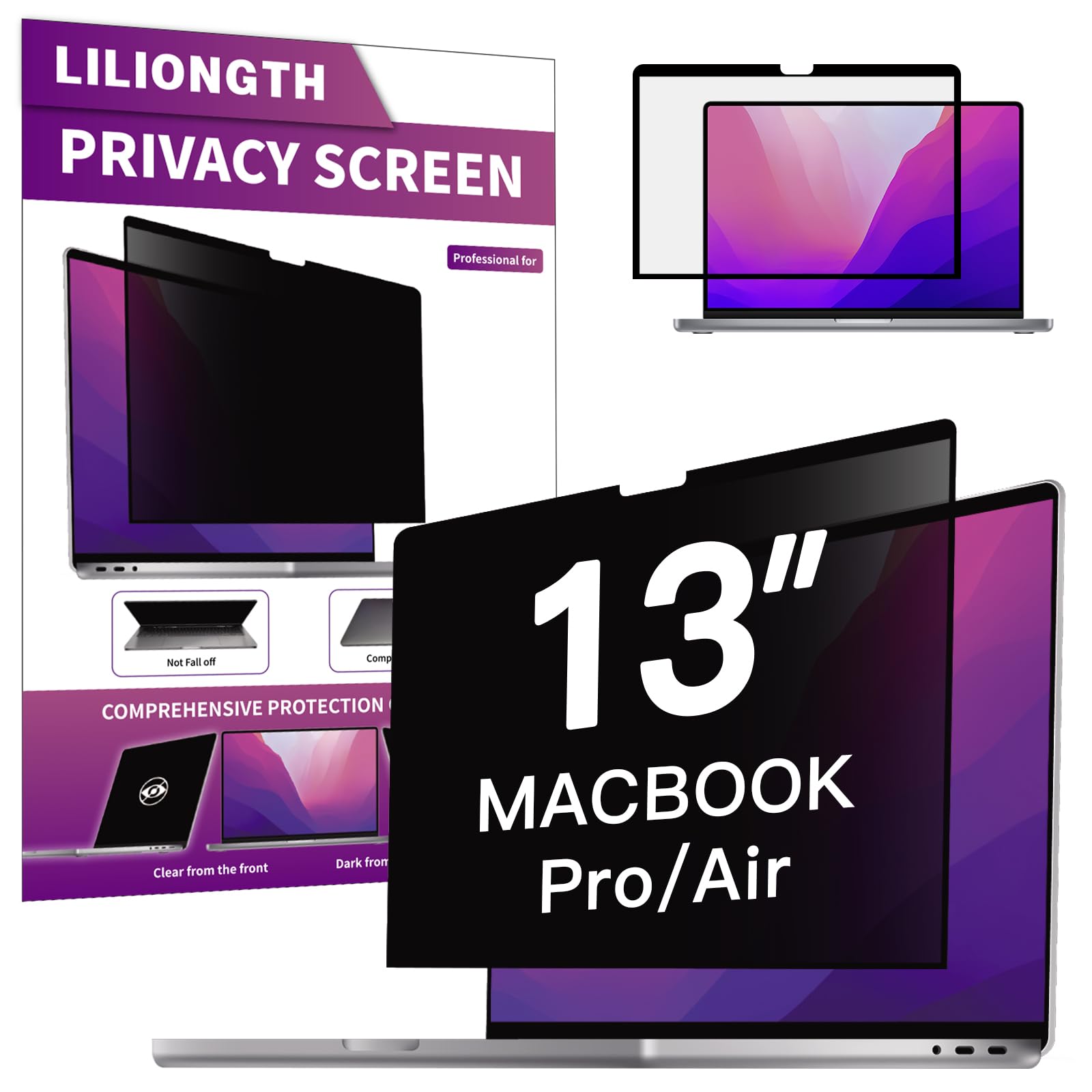 LILIONGTHPrivacy Screen Compatible with MacBook Air 13" (2018-2021, M1) & MacBook Pro 13" (2016-2022, M1, M2) - Removable Privacy Filter and Anti-Blue Light Protector