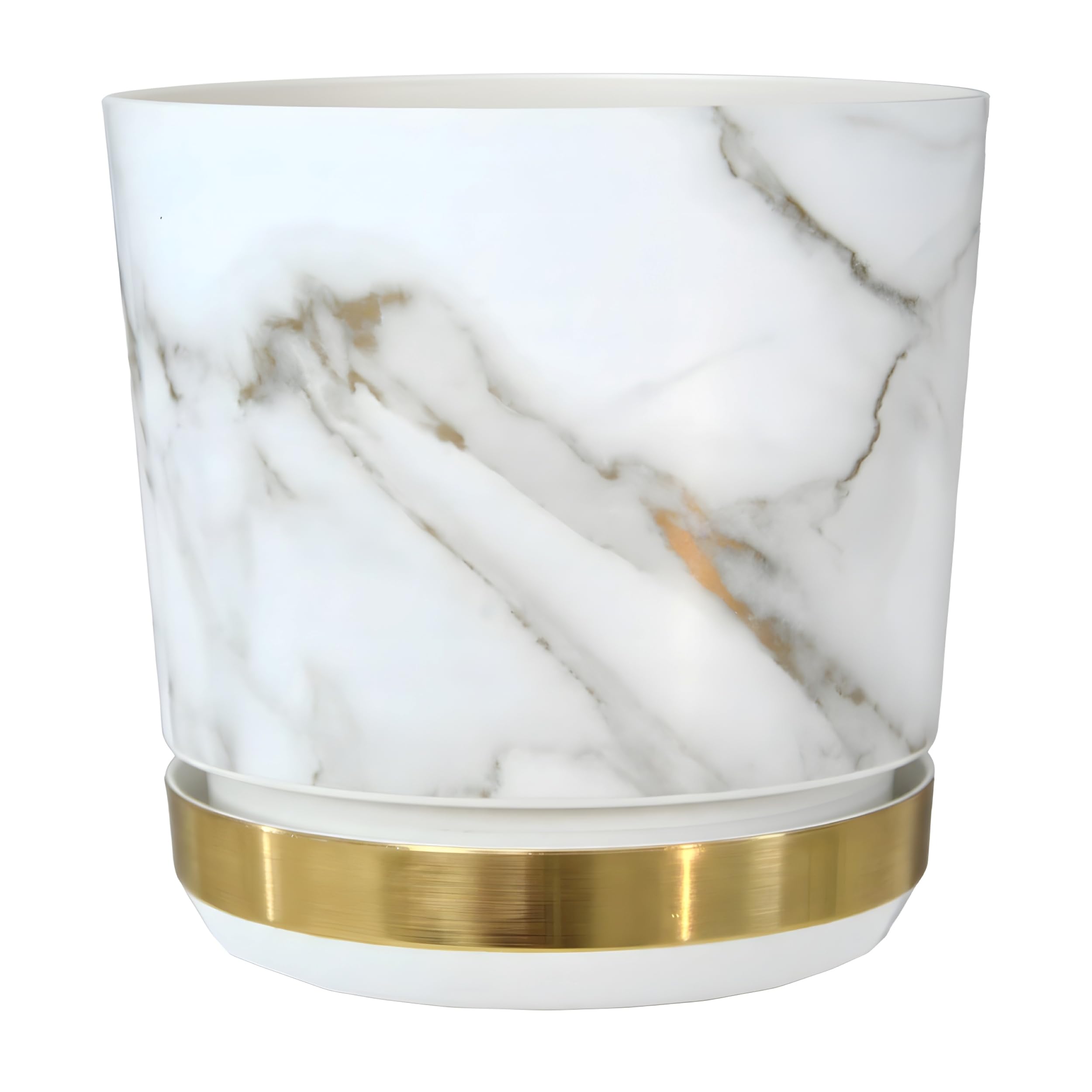 KORAD Marble Effect Medium Matt Plastic White Plant Pot + Saucer Tray for All Indoor House Plants - Flower Planter Available in 7 Sizes (Marble DUO, 18 cm - 7.1 inches)