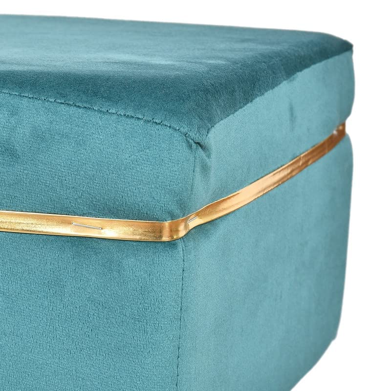 Image of Ottoman Bench for Living Room | Upholstered Seating with Wooden Legs| Multipurpose Seating for Home & Office| Stylish Accent Furniture for Bedroom & Drawing Room Decor, Sqr Bnch-Aqua