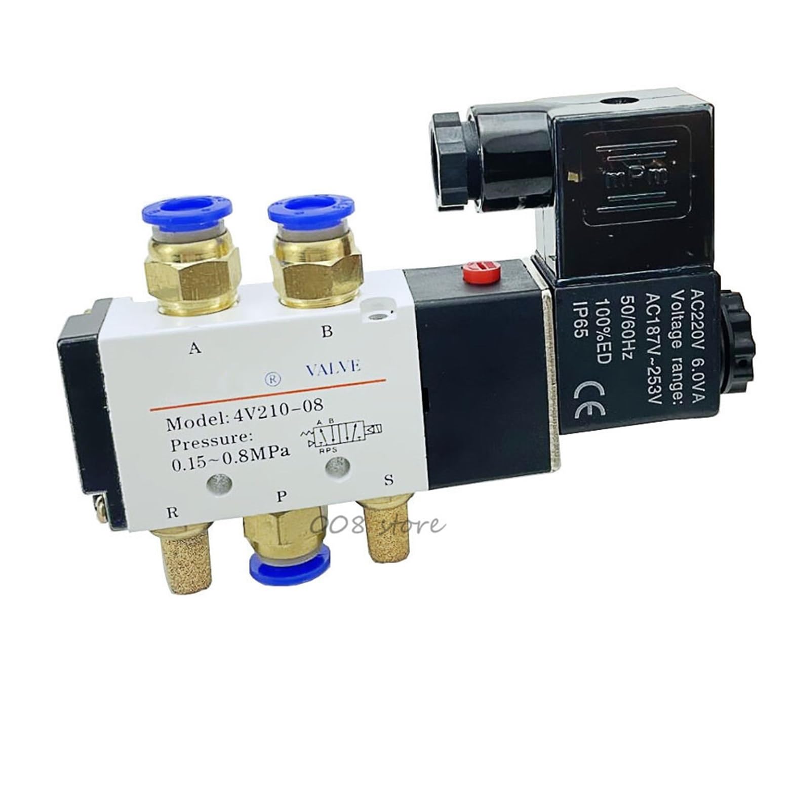 Vmvud Ac110v 4V210-08 1/4" 2 Position 5 Port Air Solenoid Valves Pneumatic Control Valve, 12V 24V 110V 220V