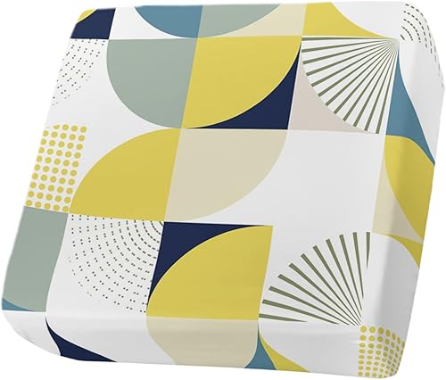 Fundas de cojín para sofá, fundas elásticas para sofá, diseño geométrico abstracto de mediados de siglo, amarillo, azul y caqui, fundas protectoras