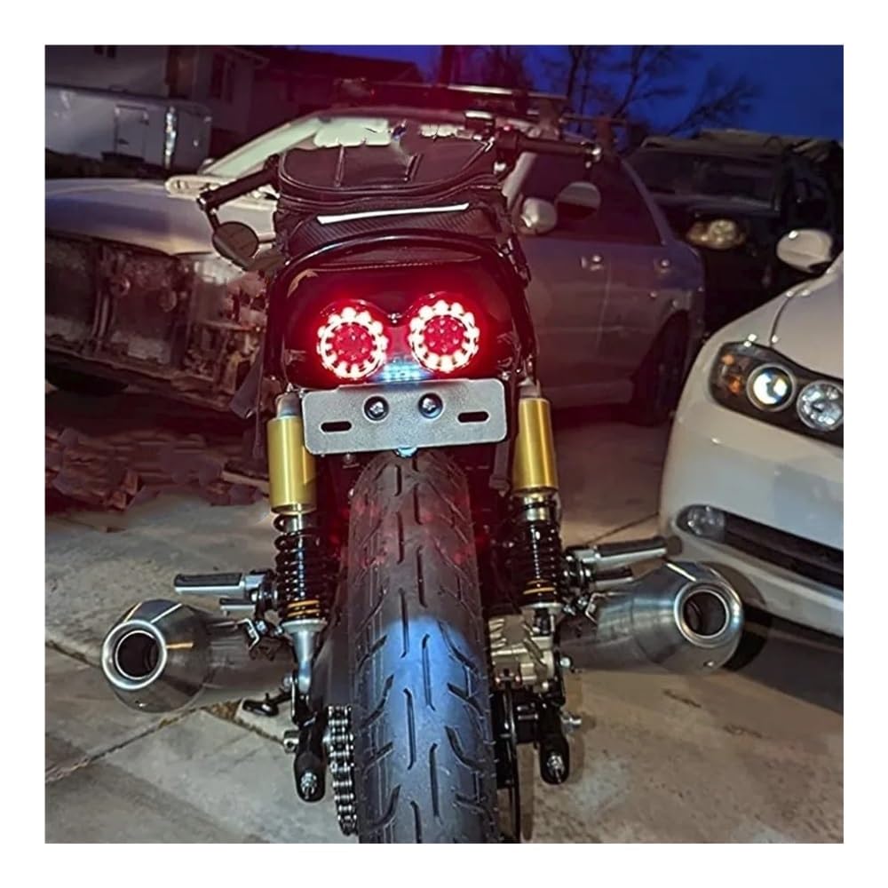 Generique Moto Arrière Lampe Feu Arrière LED Universel Pour Motos, Clignotant De Frein Intégré, D'arrêt Avec Support Plaque D'immatriculation