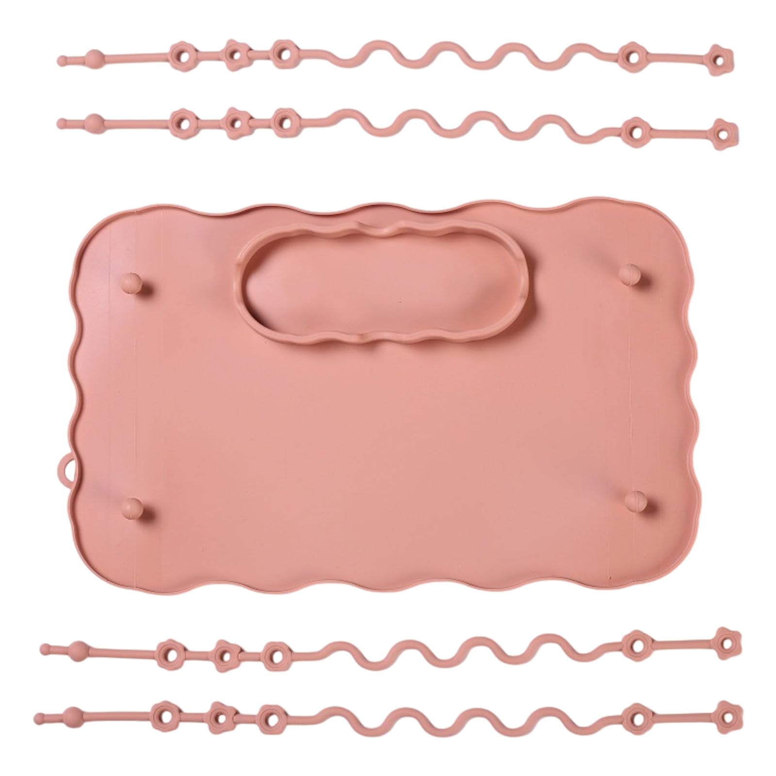 Kelisdi Peach Silicone Baby Feeding Plate With Strap, Anti-Slip Toddler Placemat For Kids Dinner Tablemats Food Grade Food Grade Silicone Toddler Dining Mat
