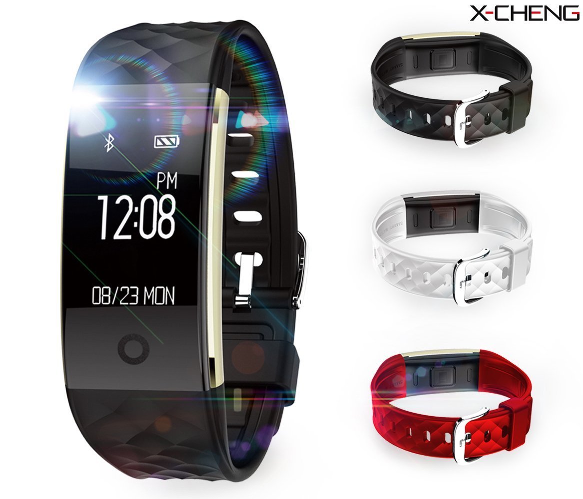 X-CHENG Fitness Tracker - IPX7 Waterproof OLED Touch Screen - Equipped with 3-Color Watch Bands - Heart Rate Monitors& Pedometer& Information Reminde.etc - Wireless Activity Trackers Smart Bracelet