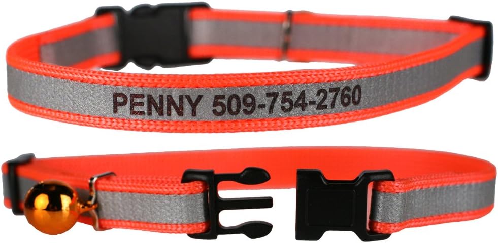 GoTags Personalized Reflective Cat Collars, Engraved Custom Cat Collar with Name and Phone, Breakaway Cat Collar with Safety Release Buckle and Bell, Adjustable for Cats and Kitten, (Pink)