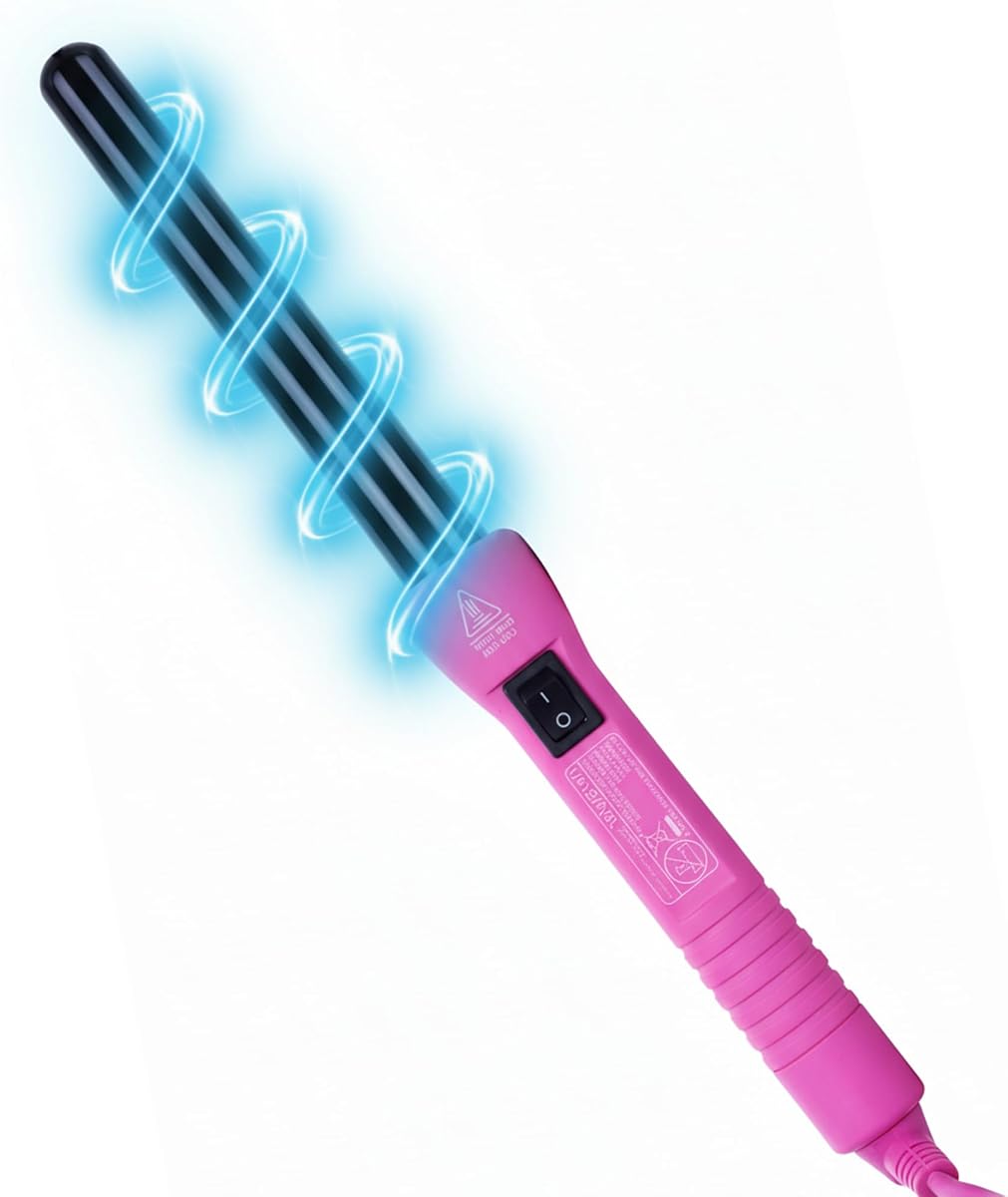 HerStyler Grande Ceramic Curling Iron - 1 inch, Pink (Curling Wand for Long Short Hair, Dual Voltage, Negative Ions, Tapered Barrel, User Friendly, PF30) | Dual Voltage Curling Wand - Negative Ion Technology - Creates Long-Lasting Curls & Beachy Waves - Helps Reduce Frizz